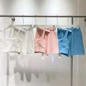 25 Spring/Summer High Quality Womens Yoga Style Tank Top+Short Two Piece Set