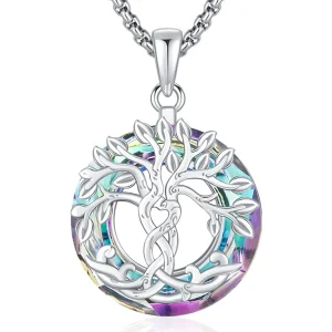 Tree of Life Necklace for Women Sterling Silver Tree of Life Crystal Pendant